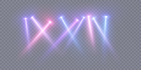 Aufkleber - Stage lighting with LED strobe spotlights. Laser light show. Empty stage before the performance. Spotlights on a transparent background.