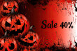© KirKam - A Halloween-themed photo featuring a red text on a pumpkin with the words 'Pumpkin Sale 40% off'. The image highlights the festive jack-o'-lantern element for trick-or-treating.