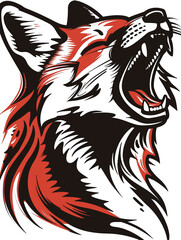 Wall Mural - A fox with its mouth open and teeth bared. The fox is red and black