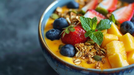 Wall Mural - Colorful tropical smoothie bowl with fresh fruits and granola