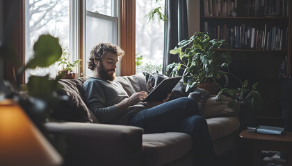 Canvas Print - person reading a book at home