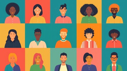 Wall Mural - A group of people with different hair colors and styles are smiling at the camera. Concept of diversity and inclusivity