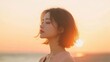 © DigitalMagicVisions - Tranquil Serenity: Japanese Woman Embracing Self-Acceptance at Sunset Beach Silhouette