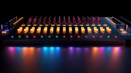 Poster - Mixing console with illuminated buttons and clean background