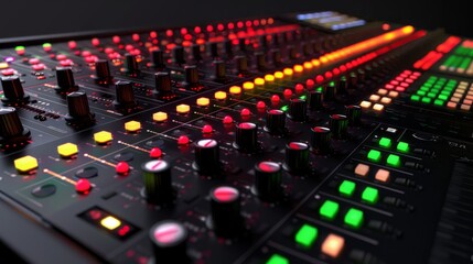 Poster - Mixing console with illuminated controls and smooth surface with clean background