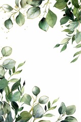 Wall Mural - Gold Branches. Watercolor Floral Illustration with Botanical Green Leaf Frame for Chic Wedding Stationary and Greetings