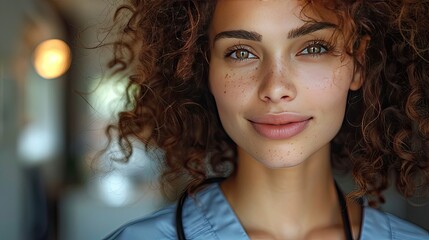 Wall Mural - portrait of young curly nurse studio shoot