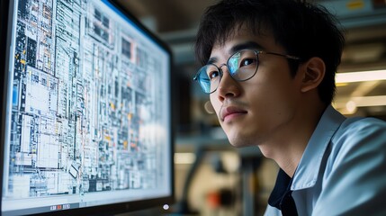Focused programmer working late on a coding project.