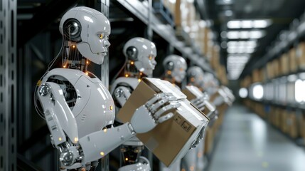 Poster - Robots sorting packages in a warehouse
