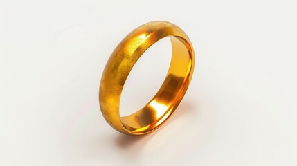 Gold Ring. Three-Dimensional Object with Yellow Shine on White Background