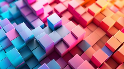 Poster - Vibrant array of 3D cubes in different shades and angles creating a sense of movement against a solid color background