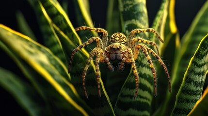 Type of small exotic spider species Habronattus on green foliage background wallpaper AI generated image