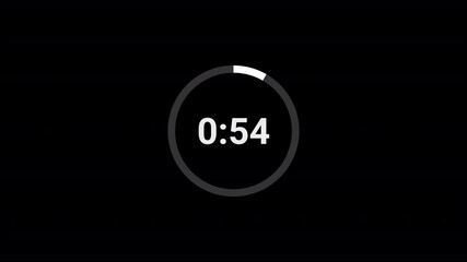 one minute countdown animation from 60 seconds to 0 seconds on a transparent background, one minute 