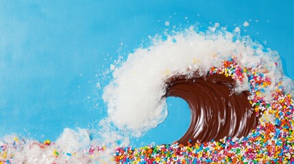 Wall Mural - Sweet Surrealism: Rainbow Sprinkles Ocean on Chocolate Beach