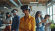 © Hamza - A diverse team of business professionals and young individuals using VR headsets in a modern office. Is this conversation helpful so far?