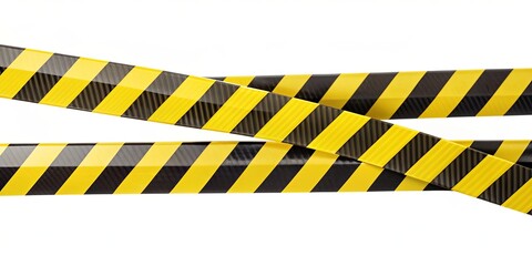 Yellow and black barricade tape isolated on white background for safety and caution warnings