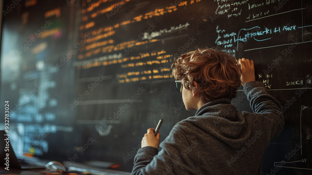 Boy writing code on a blackboard AI code assistants help error-check ...
