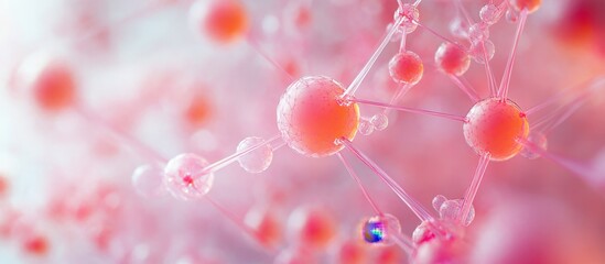 Wall Mural - Abstract Molecular Structure with Pink Spheres and Connecting Lines in a Scientific Background