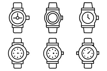 Wall Mural - Set of Hand Watch icons vector line art illustration