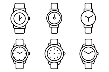 Wall Mural - Set of Hand Watch icons vector line art illustration