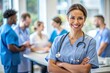 © Евгений Порохин - A woman in a blue scrubs is smiling and posing for a picture