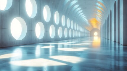 Canvas Print - Abstract Tunnel with Circular Windows and Sunlight