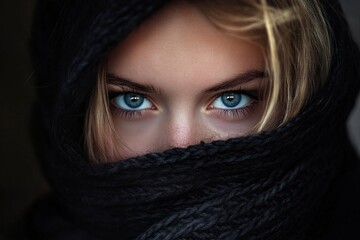 Close Up Portrait of a Woman with Blue Eyes