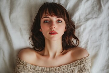 Portrait of a Young Woman with Brown Hair and Green Eyes