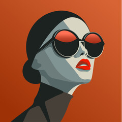 Modern Girl Portrait with Sunglasses. Flat Vector Illustration