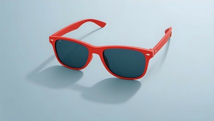 Red sunglasses on a blue background.