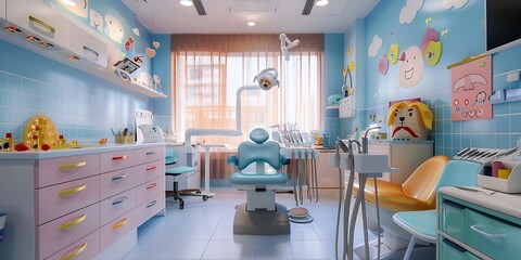 Pediatric dental office with child-friendly decor and specialized dental care for young patients, creating a positive dental experience.