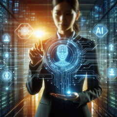 businessman touching on screen interface ai (artificial intelligence) concept
