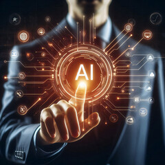 businessman touching on screen interface ai (artificial intelligence) concept
