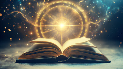 Magic Book with Glowing Light and Particles for Fantasy or Supernatural Designs