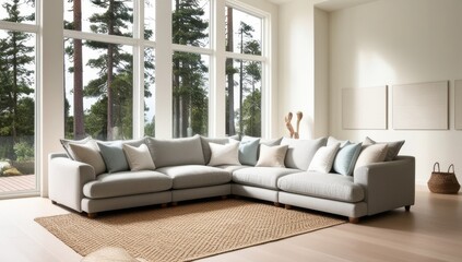 Cozy living room with a large sectional sofa and natural light from large windows.