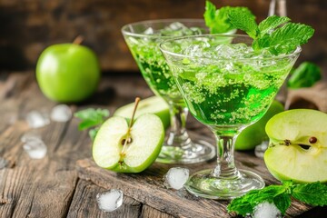 Refreshing green cocktail with mint ice