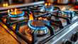 © imagineRbc - Bright blue flames dance from the burners of a gas stove as a meal cooks in a modern kitchen environment