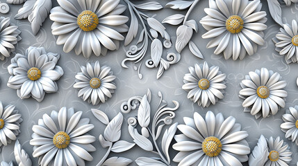 Sticker - ornate 3d floral mandala pattern with chamomile flowers