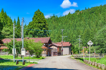 Poster - Suginomizu village, Kagahigashitani, Kaga City, Mountain village, Important Preservation Districts for Groups of Traditional Buildings, in Ishikawa Prefecture, Japan.