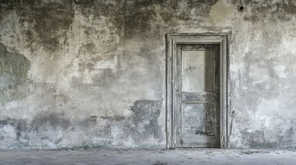 Wall Mural - Old cement wall with a door frame without a door, empty and abandoned, eerie atmosphere