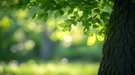 Poster - Blurred of green natural tree in park background : Generative AI