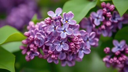 purple lilac flowers in full bloom, fragrant and lush, spring garden beauty -