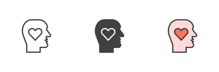 Sticker - Head with heart different style icon set