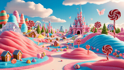 3d render of candy land, generative ai