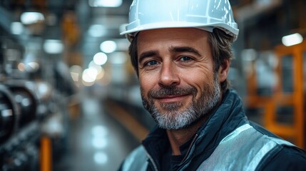 Poster - Smiling industrial supervisor wearing hard hat posing in factory