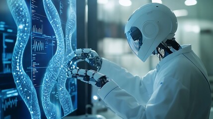 Poster - Healthcare and medicine Medical technology Doctor using robots AI  and electronic medical record for diagnosis and medical research connecting with big data DNA Digital health care tec : Generative AI