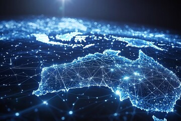 Wall Mural - Digital map of australia network connectivity created with generative ai