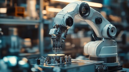 Fototapete - MLP Robot arm AI analyzing mathematics for mechanized industry problem solving Concept of robotics technology and machine learning for automated manufacturing process : Generative AI