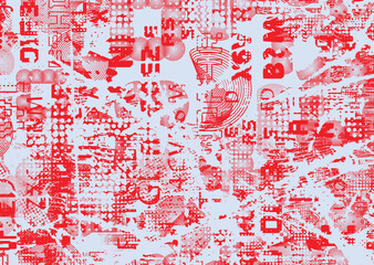 Wall Mural - Glitch distorted grungy abstract forms . Cyber punk  pattern texture. Halftone dots .Futuristic background . Glitched shapes with dots and lines .Screen print  pattern texture