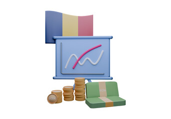 3D render illustration of Chad flag and currency called CFA Franc